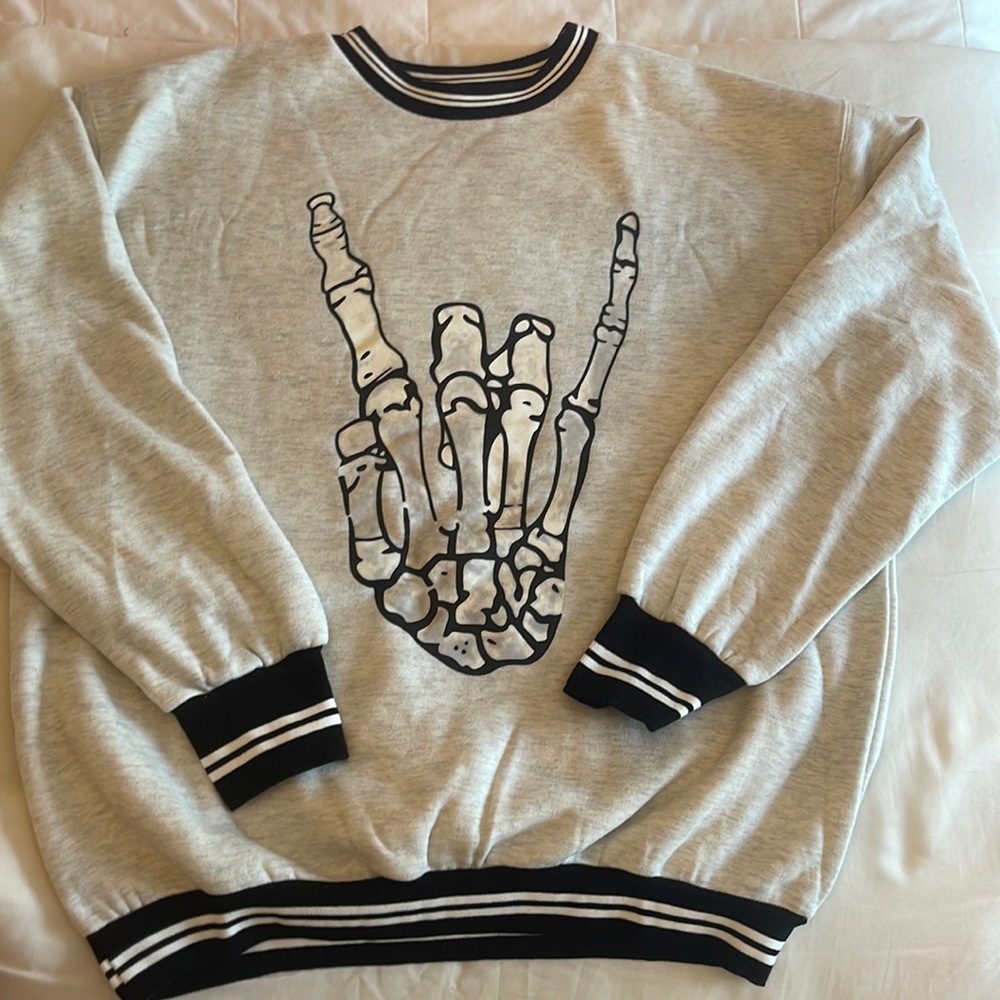 Crewneck - Varsity Jacket Trimming + Skeleton Hand - Woman’s Size Medium